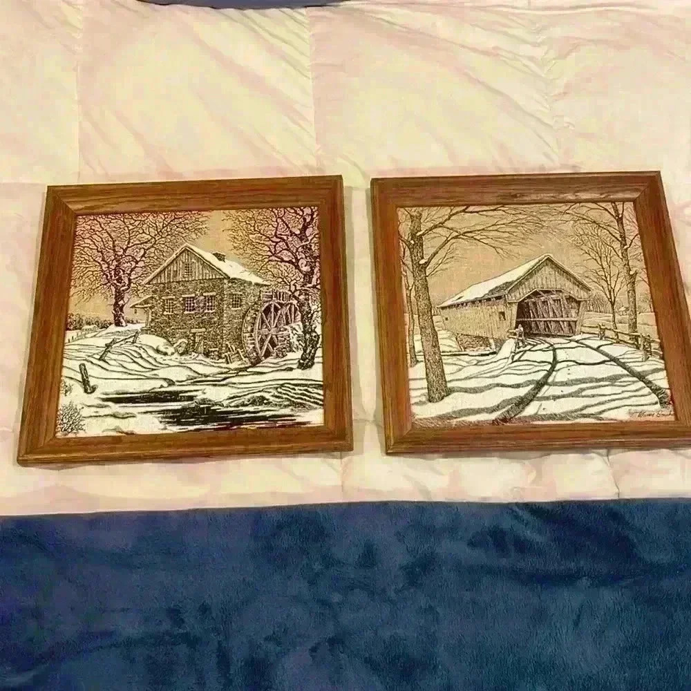 Vintage KayDee 100% pure linen handprints set of two